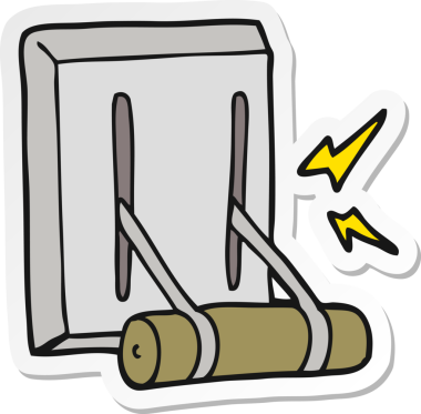 Bir insan tarafından çizilmiş karikatür elektrik düğmesi çıkartması.