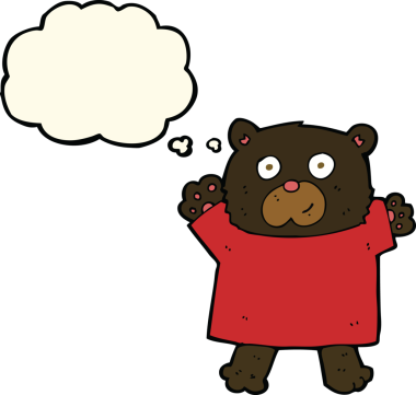 Bir insan tarafından çizilmiş düşünce baloncuğu olan sevimli siyah ayı.