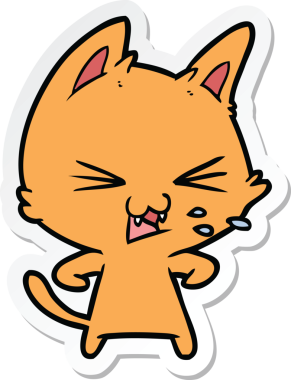 Bir insan tarafından çizilmiş çizgi film kedisinin çıkartması.