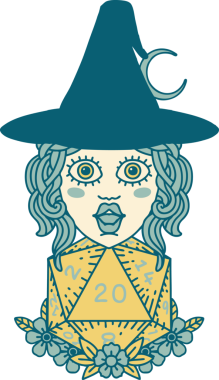 Retro Dövme Tarzı İnsan Cadı Doğal 20 zar atışıyla Bir insan tarafından çizilmiş