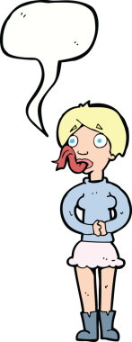 Bir insan tarafından çizilmiş, yılan dilli karikatür kadın.