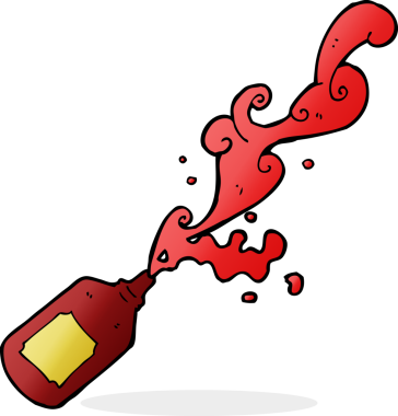 Bir insan tarafından çizilmiş ketçap fışkırtan çizgi film