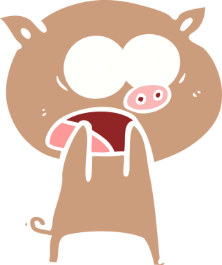 Bir insan tarafından çizilmiş düz renkli çizgi film domuzu.