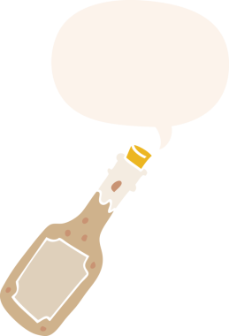 Bir insan tarafından çizilmiş eski moda konuşma baloncuklu bira şişesi.