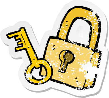 Bir insan tarafından çizilmiş asma kilit ve anahtarın gerilimli yapıştırması.