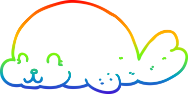 Gökkuşağı gradyan çizgisi bir insan tarafından çizilmiş şirin bir fok resmi.