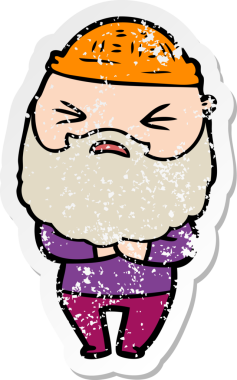 Bir insan tarafından çizilmiş sakallı bir çizgi film karakterinin sıkıntılı çıkartması.