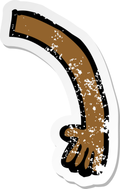 Bir insan tarafından çizilmiş bir karikatür kolunun gerilmiş çıkartması.