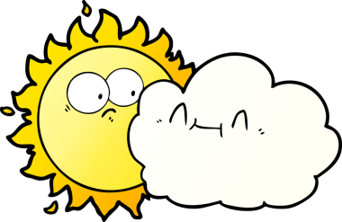 Bir insan tarafından çizilmiş sevimli bir çizgi film bulutu ve güneş