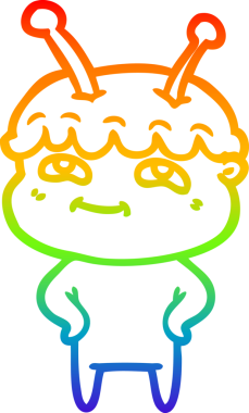 Gökkuşağı gradyan çizimi bir insan tarafından çizilmiş dost bir uzay adamının çizimi