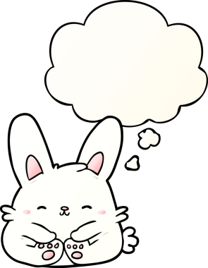 Düşünce baloncuklu çizgi film tavşanı bir insan tarafından çizilmiş.
