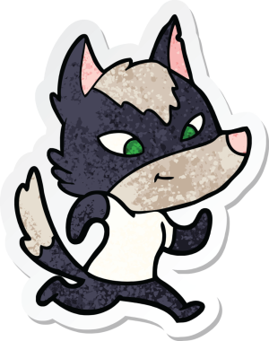 Bir insan tarafından çizilmiş dost canlısı bir kurt çizgi filminin çıkartması.