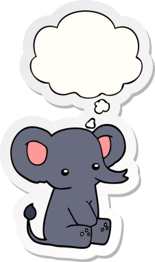 Düşünce baloncuğu insan tarafından çizilmiş bir çıkartma olan çizgi film fili.