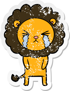 Bir insan tarafından çizilmiş ağlayan bir aslanın dertli çıkartması.