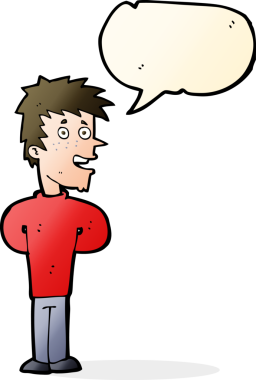 Bir insan tarafından çizilmiş konuşma balonlu mutlu adam çizgi filmi.