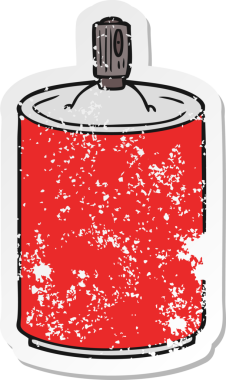 Bir insan tarafından çizilmiş karikatür spreyinin sıkıntılı çıkartması.