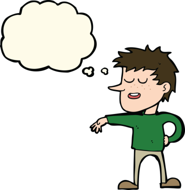 Çizgi filmci, bir insan tarafından çizilen düşünce baloncuğuyla umursamaz bir jest yapıyor.