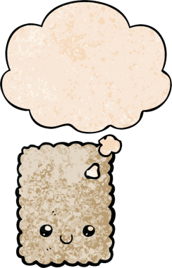 Düşünce baloncuklu çizgi film bisküvisi. Bir insan tarafından çizilmiş grunge doku tarzı.