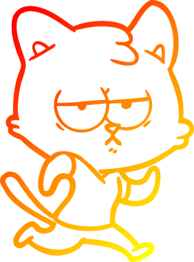 Bir insan tarafından çizilmiş sıkılmış çizgi film kedisinin sıcak çizgi çizgisi.