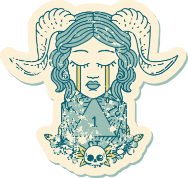 Bir insan tarafından çizilmiş doğal bir d20 zarlı hüzünlü bir yapıştırma.