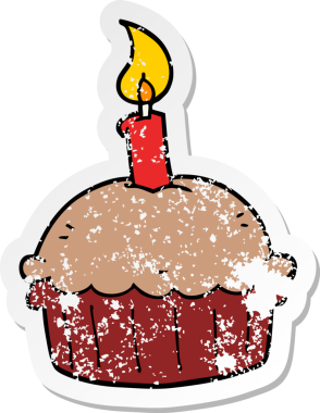 Bir insan tarafından çizilmiş doğum günü pastasının sıkıntılı çıkartması.