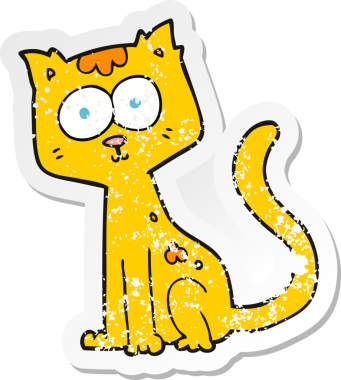 Bir insan tarafından çizilmiş bir karikatür kedinin gerilmiş çıkartması.