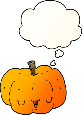 Düşünce baloncuklu çizgi film balkabağı bir insan tarafından çizilmiş.