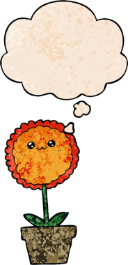 Bir insan tarafından çizilmiş grunge desenli düşünce baloncuğu olan karikatür çiçeği