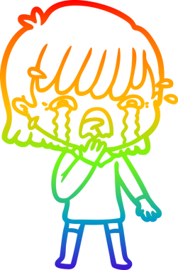 Gökkuşağı gradyan çizimi bir insan tarafından çizilmiş ağlayan bir çizgi kız çizimi