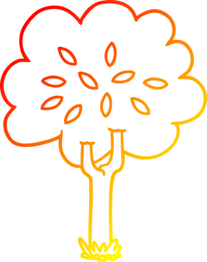 Bir insan tarafından çizilmiş bir çizgi film ağacının sıcak gradyan çizimi