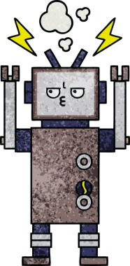 Bir insan tarafından çizilmiş bir robotun retro grunge dokusu