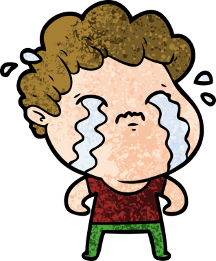 Bir insan tarafından çizilmiş ağlayan çizgi film adamı.