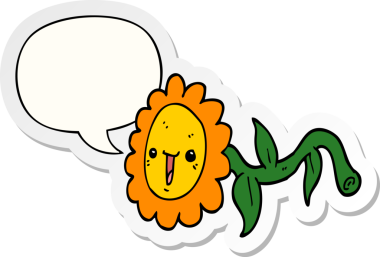 Bir insan tarafından çizilmiş baloncuk çıkartmalı karikatür çiçeği.