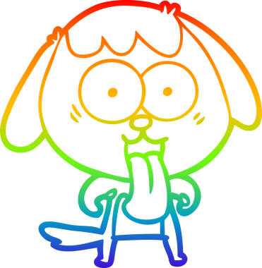 Gökkuşağı gradyan çizimi. Bir insan tarafından çizilmiş şirin bir köpek çizimi.