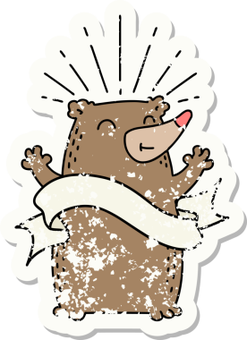 Dövme stili eski bir çıkartma. Bir insan tarafından çizilmiş mutlu ayı.