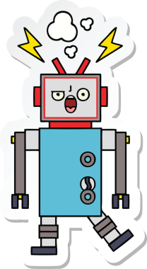 Bir insan tarafından çizilmiş, sevimli, kırık bir robotun çıkartması.