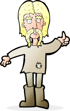 Bir insan tarafından çizilmiş başparmak işareti veren hippi bir çizgi film kahramanı.