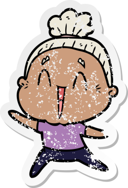 Bir insan tarafından çizilmiş mutlu, yaşlı bir kadının sıkıntılı çıkartması.