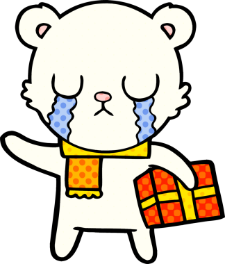 Ağlayan kutup ayısı çizgi filmi. Bir insan tarafından çizilmiş Noel hediyesi.