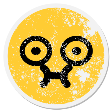 Bir insan tarafından çizilmiş sevimli bakışlı dairesel çıkartma.