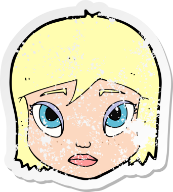 Bir insan tarafından çizilmiş bir karikatür kadın yüzünün gerilimli yapıştırması.