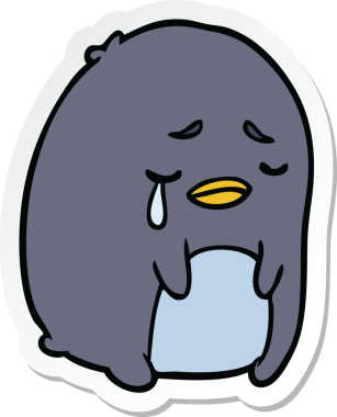 Bir insan tarafından çizilmiş ağlayan penguenin çıkartması.