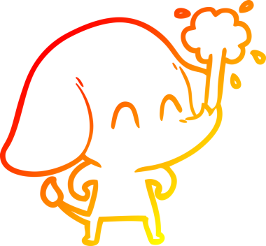 Bir insanın çizdiği suyu püskürten sevimli bir filin sıcak çizgi çizgisi.