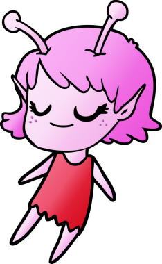 Bir insan tarafından çizilmiş gülümseyen uzaylı kız çizgi filmi.