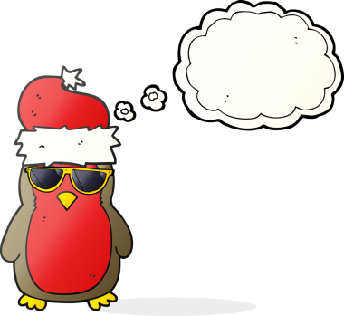 Serbest çizilmiş düşünce balonu karikatürü. Bir insan tarafından çizilmiş havalı noel robini.