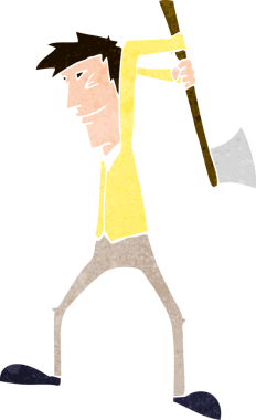 Bir insan tarafından çizilmiş balta sallayan karikatürist.