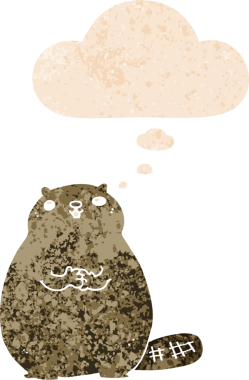 Düşünce baloncuklu çizgi film kunduzu grunge 'da sıkıntılı eski moda bir insan tarafından çizilmiş.