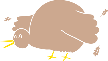 Düz renkli çizgi film kivi bir insan tarafından çizilmiş kanat çırpan kuş.