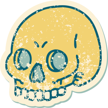 Bir insan tarafından çizilmiş bir kafatasının sembolik dövmeli görüntüsü.