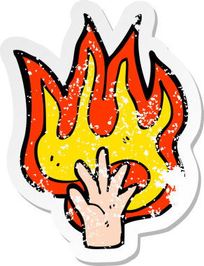 Bir insan tarafından çizilmiş alevli bir el sembolünün gerilimli yapıştırması.